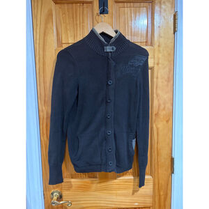 Fox Racing Moto Knit Button Cardigan Jacket Black Medium Distressed